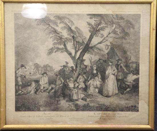 After Watteau La Partie Quarree, Le Plaisir Pastorale & Alte & 3 other prints.,